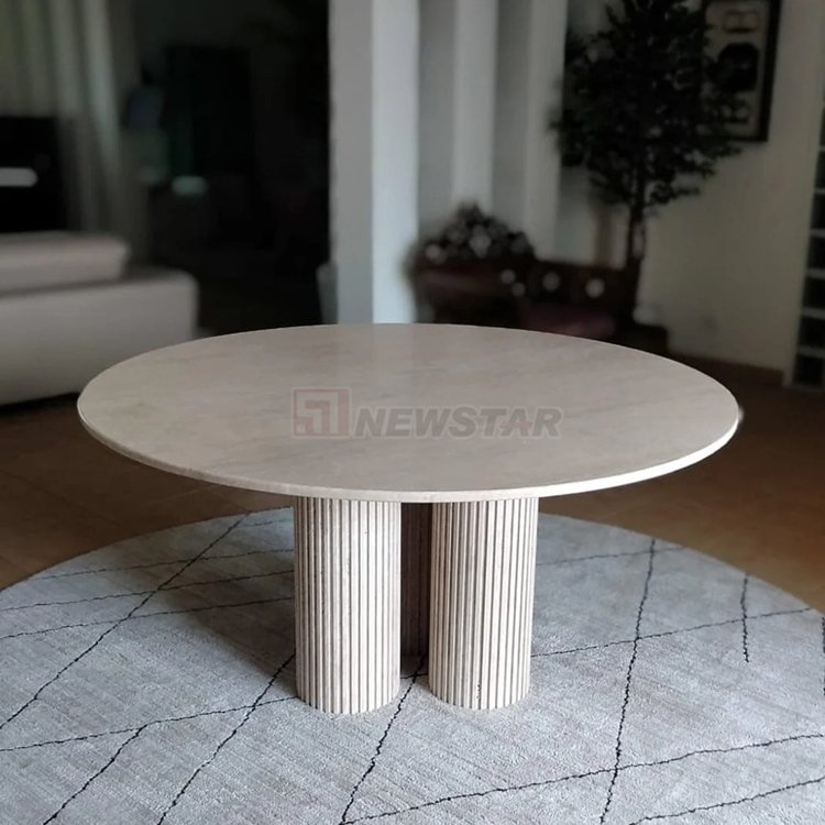 Newstar Nordic Designer Furniture Travertine Top Round Dining Table Natural Marble Dining Room Tables