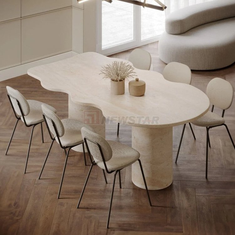 Newstar Nordic Designer Furniture Travertine Top Round Dining Table Natural Marble Dining Room Tables