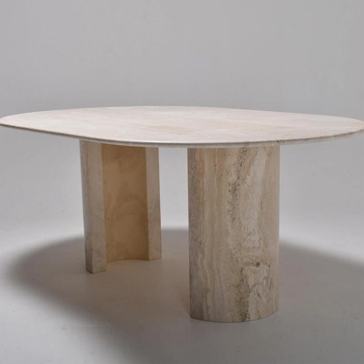 Custom Marble Dining Table Round Pedestal Luxury Modern Travertine Marble Dinner Table