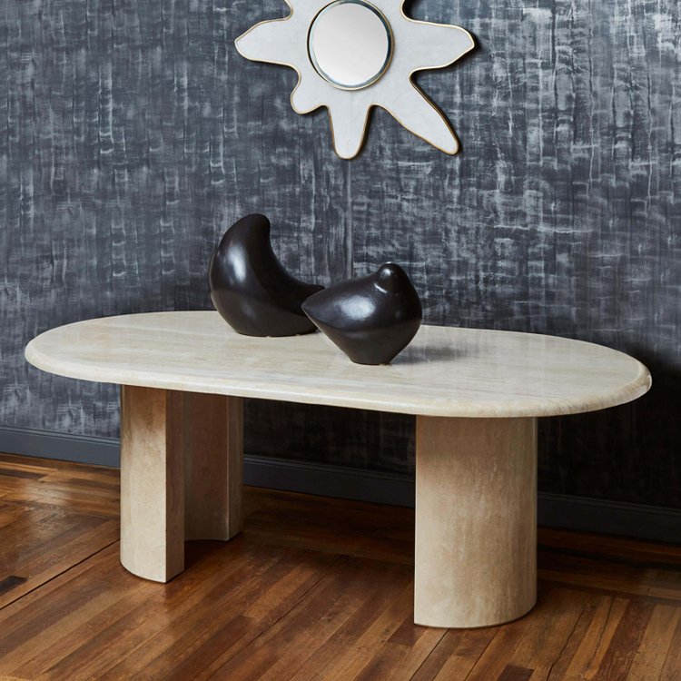 Custom Marble Dining Table Round Pedestal Luxury Modern Travertine Marble Dinner Table