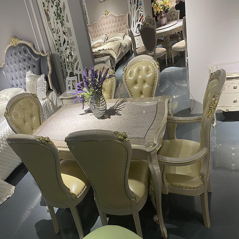 Classic Luxury Restaurant Furniture Golden European Design Wooden Living Room Dining Table