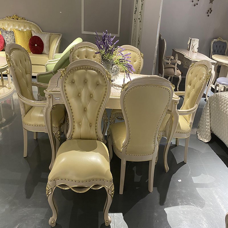 Classic Luxury Restaurant Furniture Golden European Design Wooden Living Room Dining Table