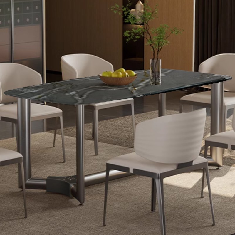 SUKE 2024 New Rectangular Marble Top And Metal Leg Cheap dinning furniture restaurant modern 6 chairs dining table set