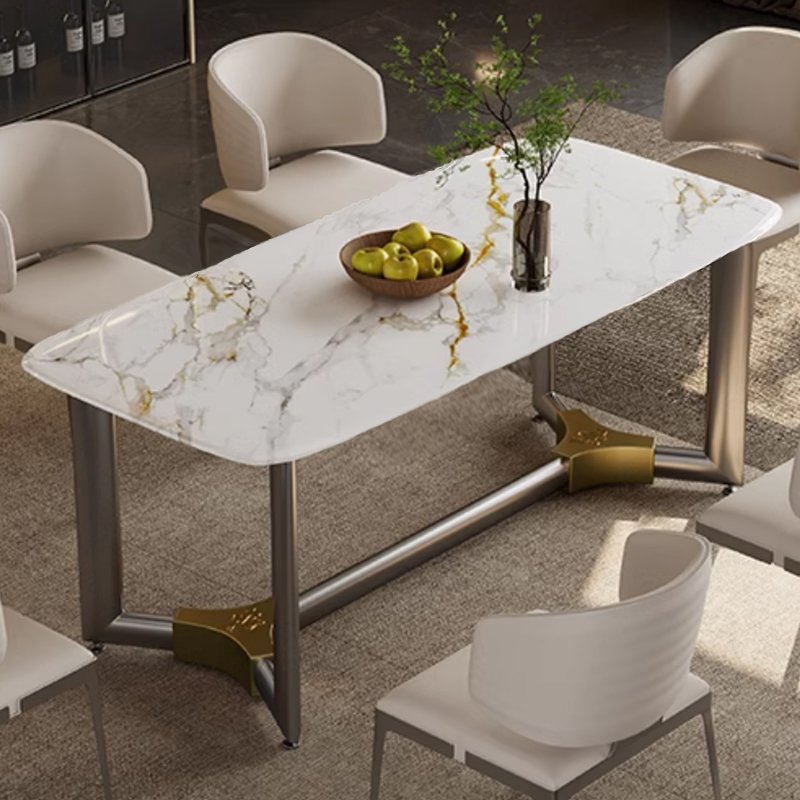 SUKE 2024 New Rectangular Marble Top And Metal Leg Cheap dinning furniture restaurant modern 6 chairs dining table set