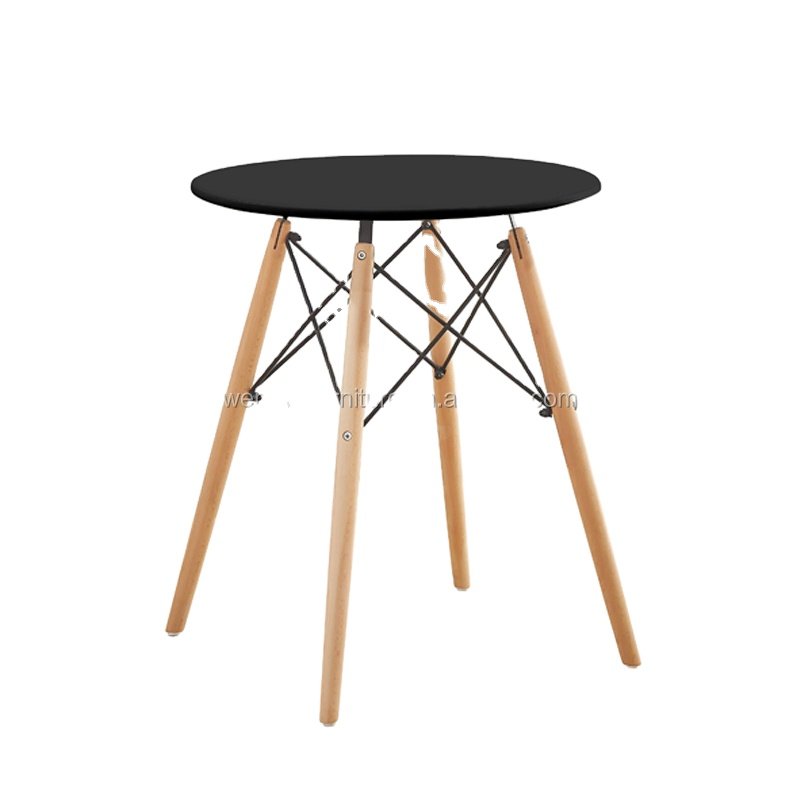 Cheap white modern mdf dining table with wooden leg