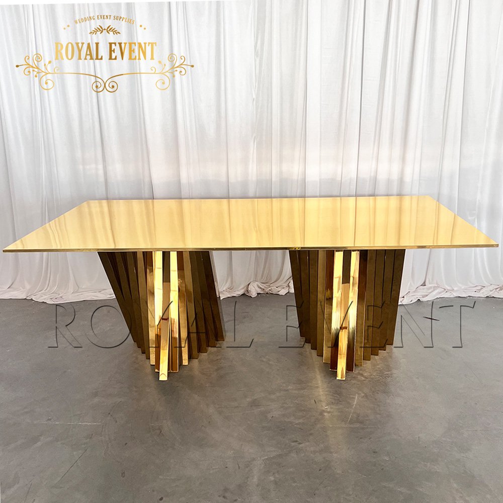 Wholesale rectangle Full Golden Stainless Steel Dining Table For Event Wedding Party Decoration