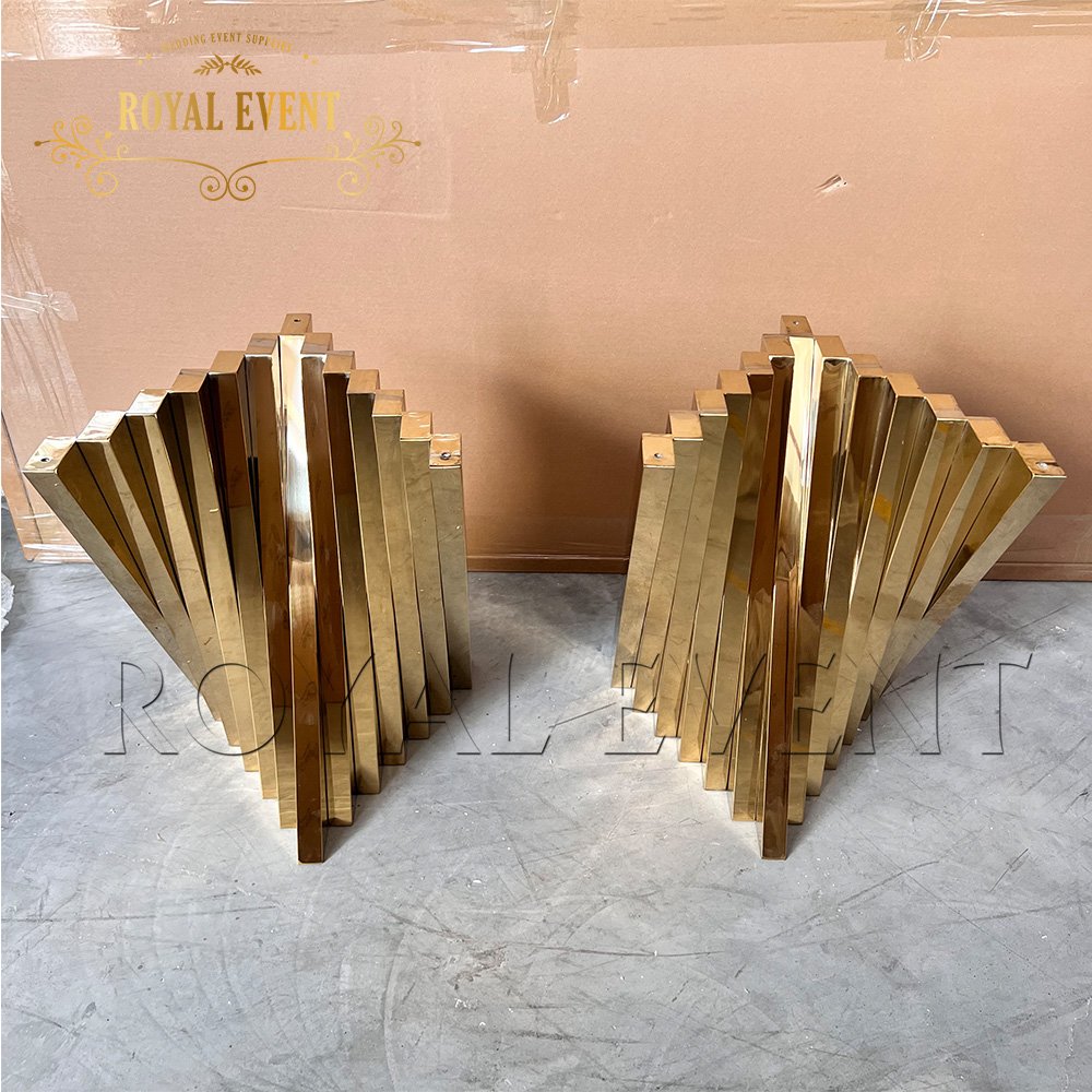 Wholesale rectangle Full Golden Stainless Steel Dining Table For Event Wedding Party Decoration