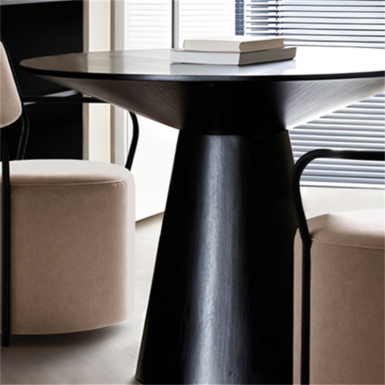Wooden Minimal Dark Veneer Oak Walnut Round Dining Tables Solid Wood Circle Round Black Dining Table