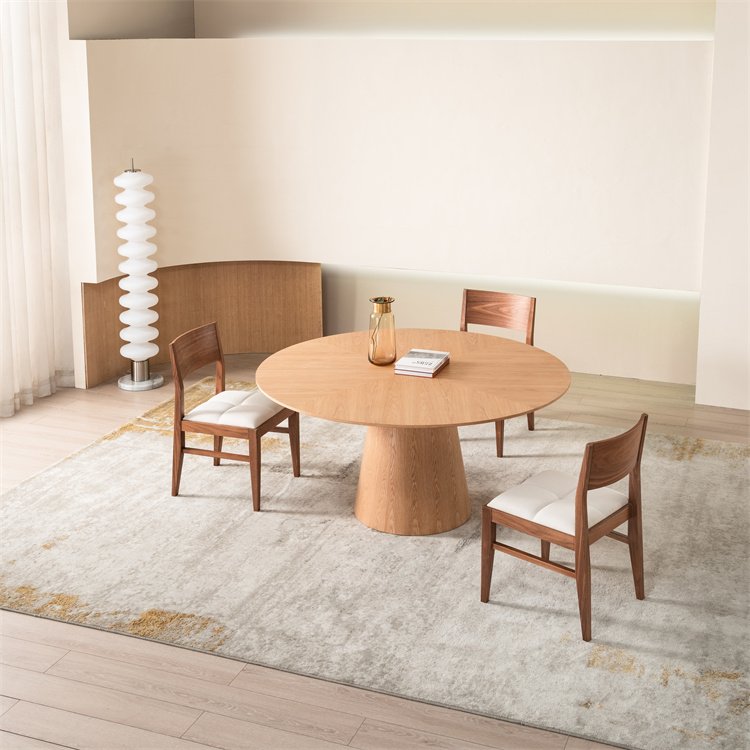 Wooden Minimal Dark Veneer Oak Walnut Round Dining Tables Solid Wood Circle Round Black Dining Table