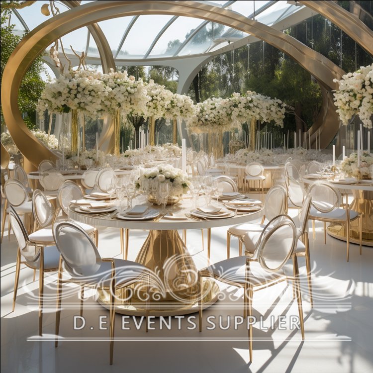 Luxury wedding furniture mirrored glass top dining table sets for 8