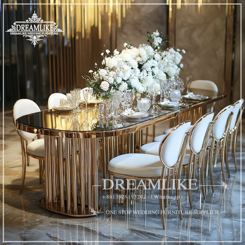 One-stop Stainless Steel Wedding Table with Rectangle Gem Glass Crystal for Hotel Use Event Tables Wedding Furniture