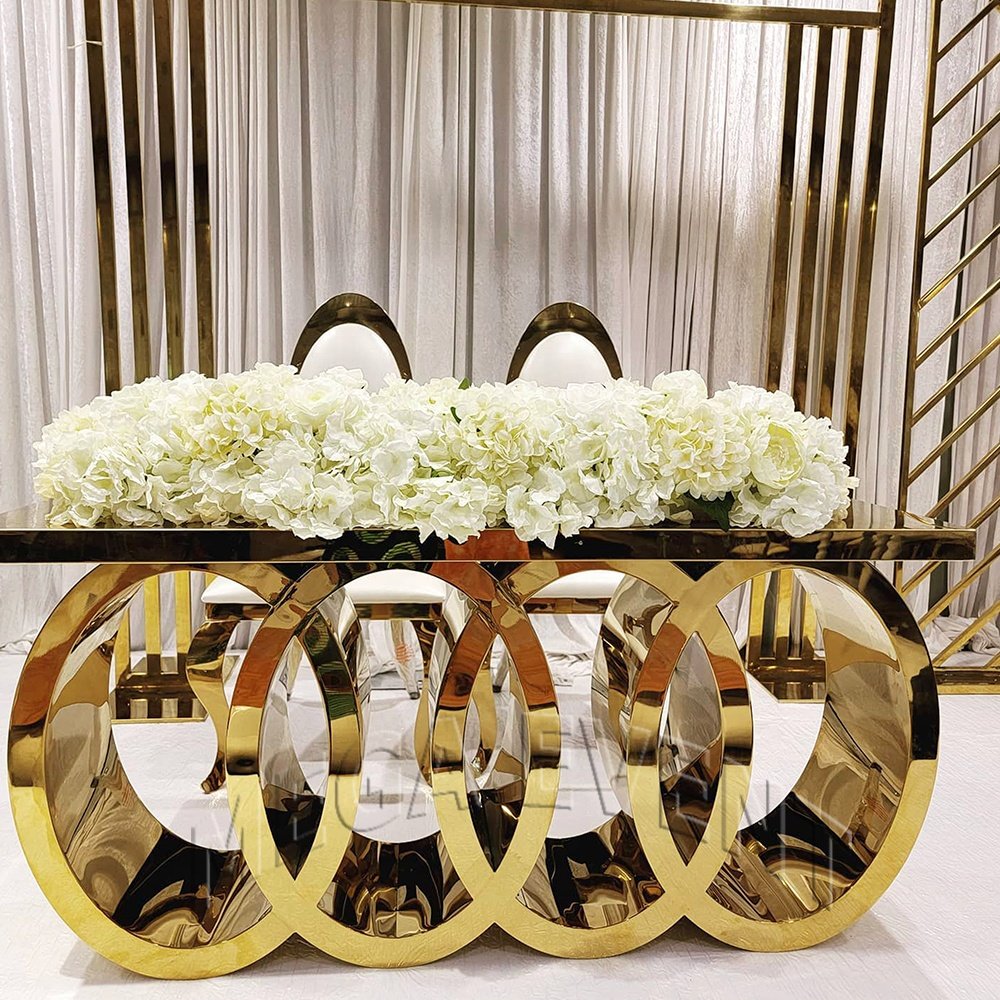 Luxury modern wedding table for bride and groom stainless steel living room dining table hotel furniture dining table for events