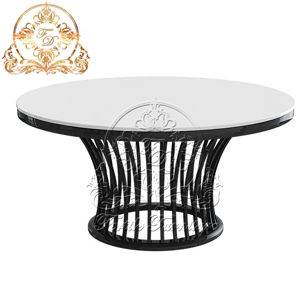Modern Luxury Hollow Design Mdf Top Glass Gold Stainless Steel Events Party Round Dining Table Set 6 Seater