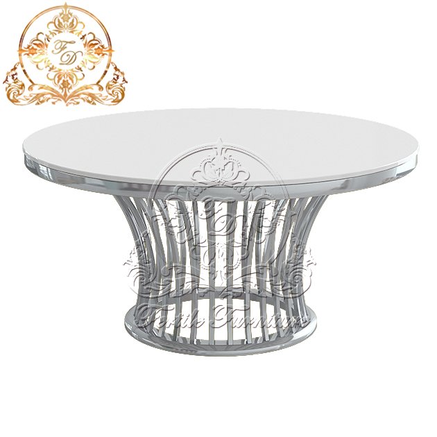 Modern Luxury Hollow Design Mdf Top Glass Gold Stainless Steel Events Party Round Dining Table Set 6 Seater