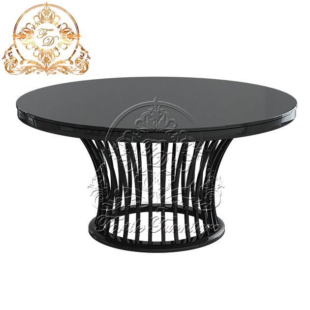 Modern Luxury Hollow Design Mdf Top Glass Gold Stainless Steel Events Party Round Dining Table Set 6 Seater