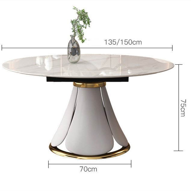 Italian Light Luxury Furniture Dinning Table Set For 6 Rock Plate Table Top Carbon Steel Frame Extendable Folding Dining Table
