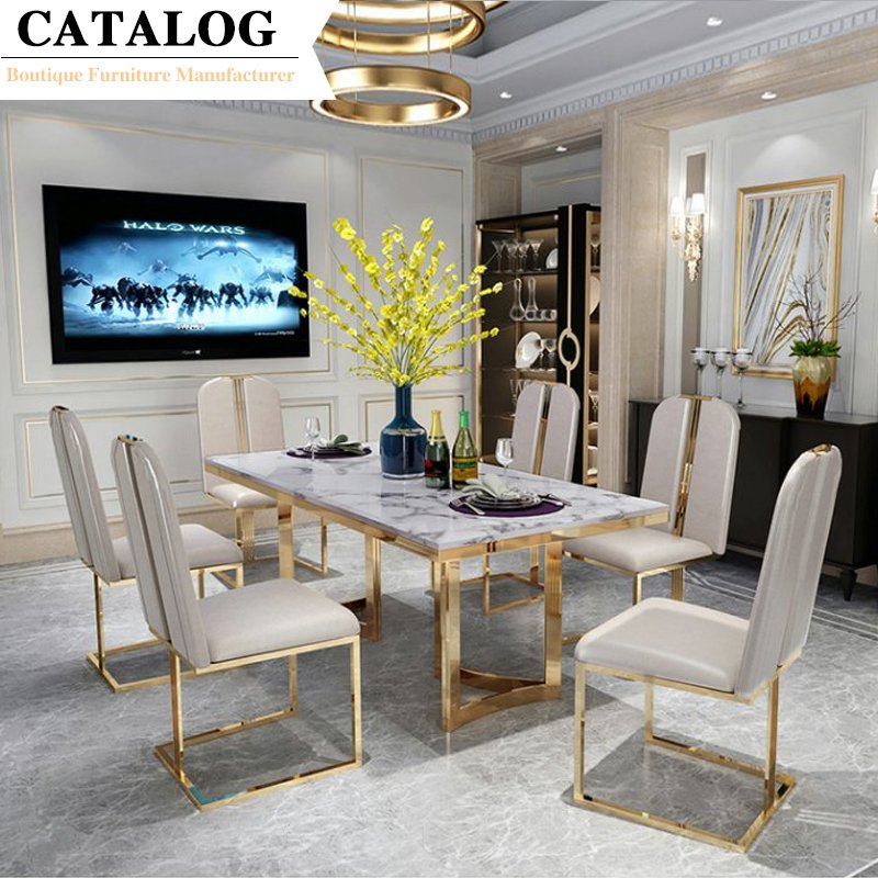 CATALOG Popular Customize Luxury Kitchen High-end Marble Dining Table for Hotel Restaurant Dining Tables For Hall