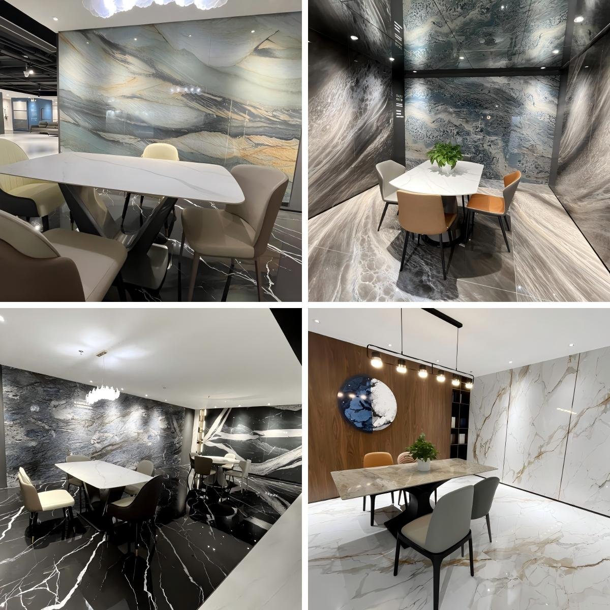Free Design Sintered Stone Top Dining Table Set For Home Furniture Luxury Villa Glossy Rectangular Extendable Dinning Table