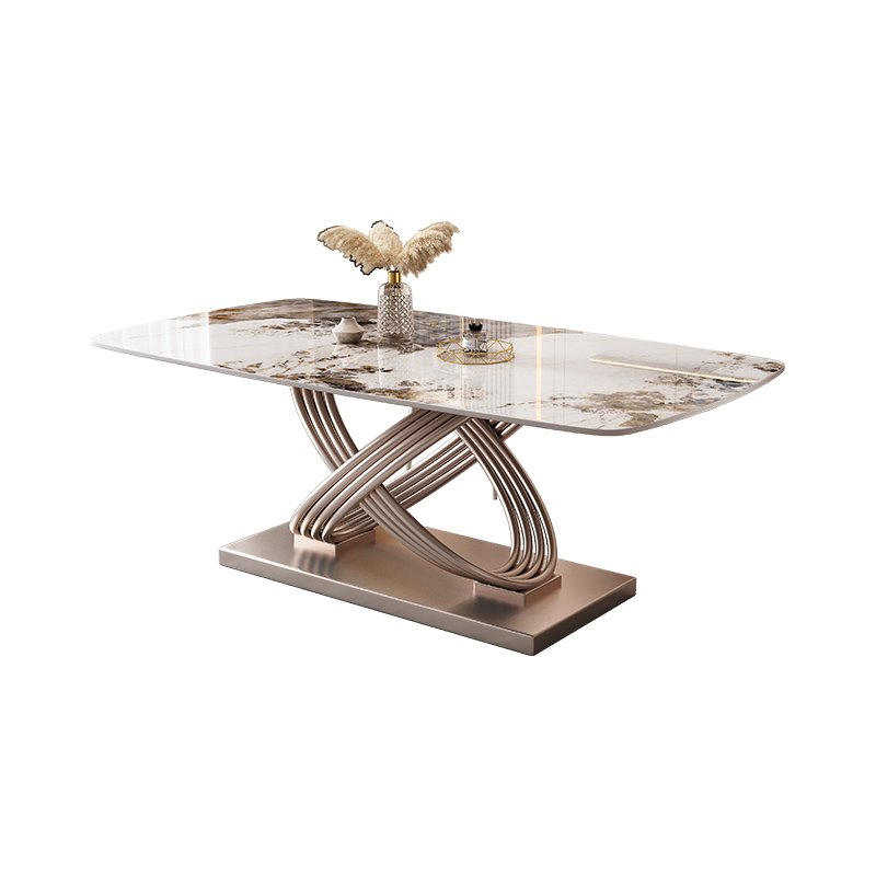 contemporary Luxury Rectangular Marble Top Dining Table chair set 4 6 seater metal rose gold furniture beautiful designs 2024