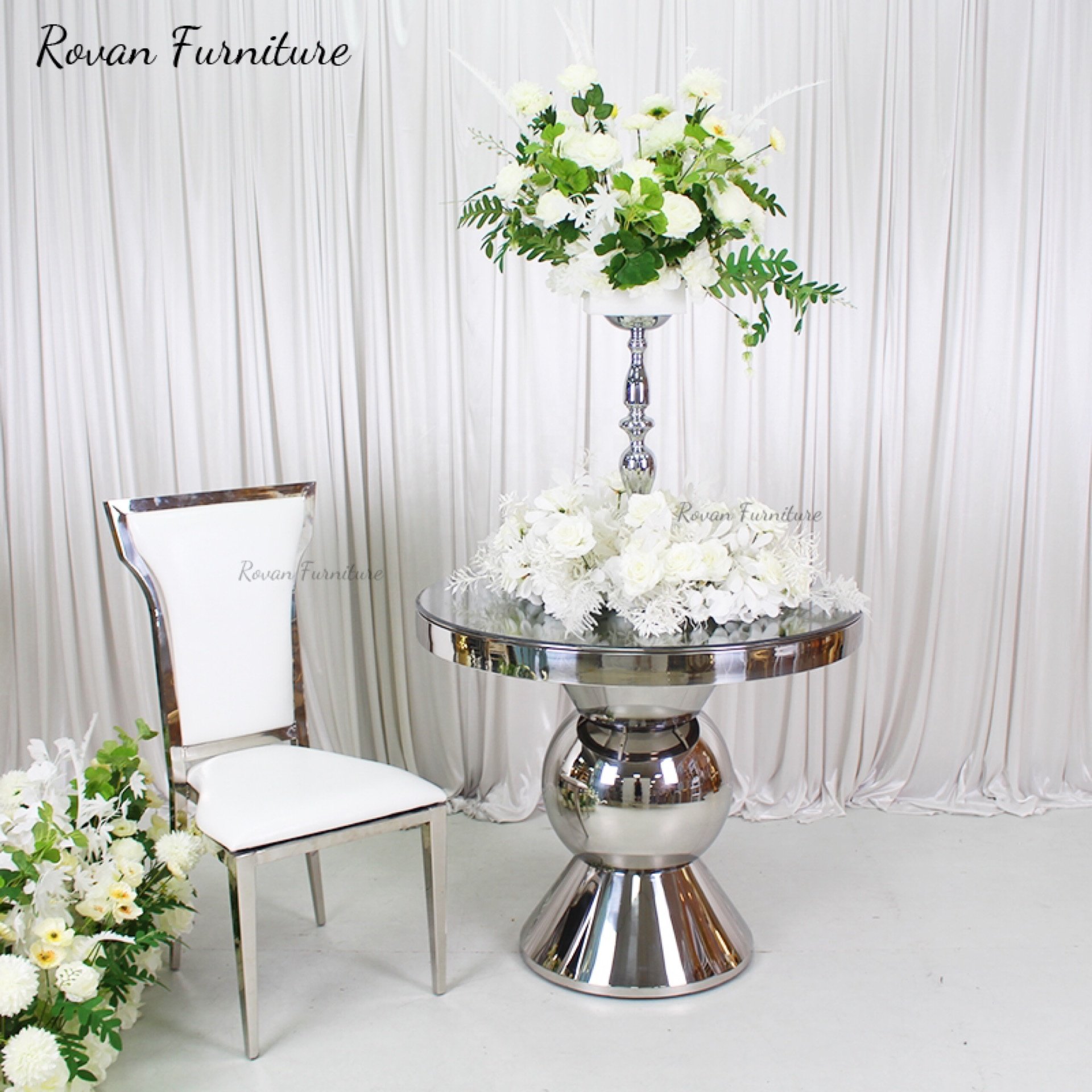 Latest design gold stainless steel wedding table decoration round cake tables for events party used