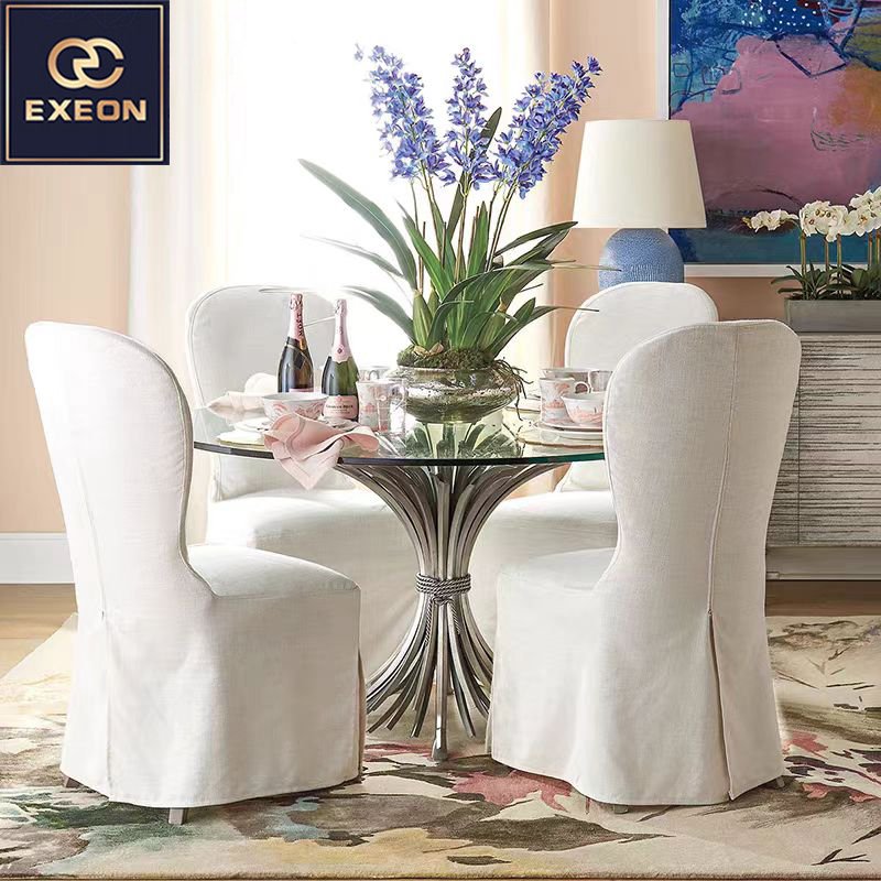 Nordic luxury Furniture Design Tempered Glass Dining Table Modern Villa Stainless Steel Designer Dining Table