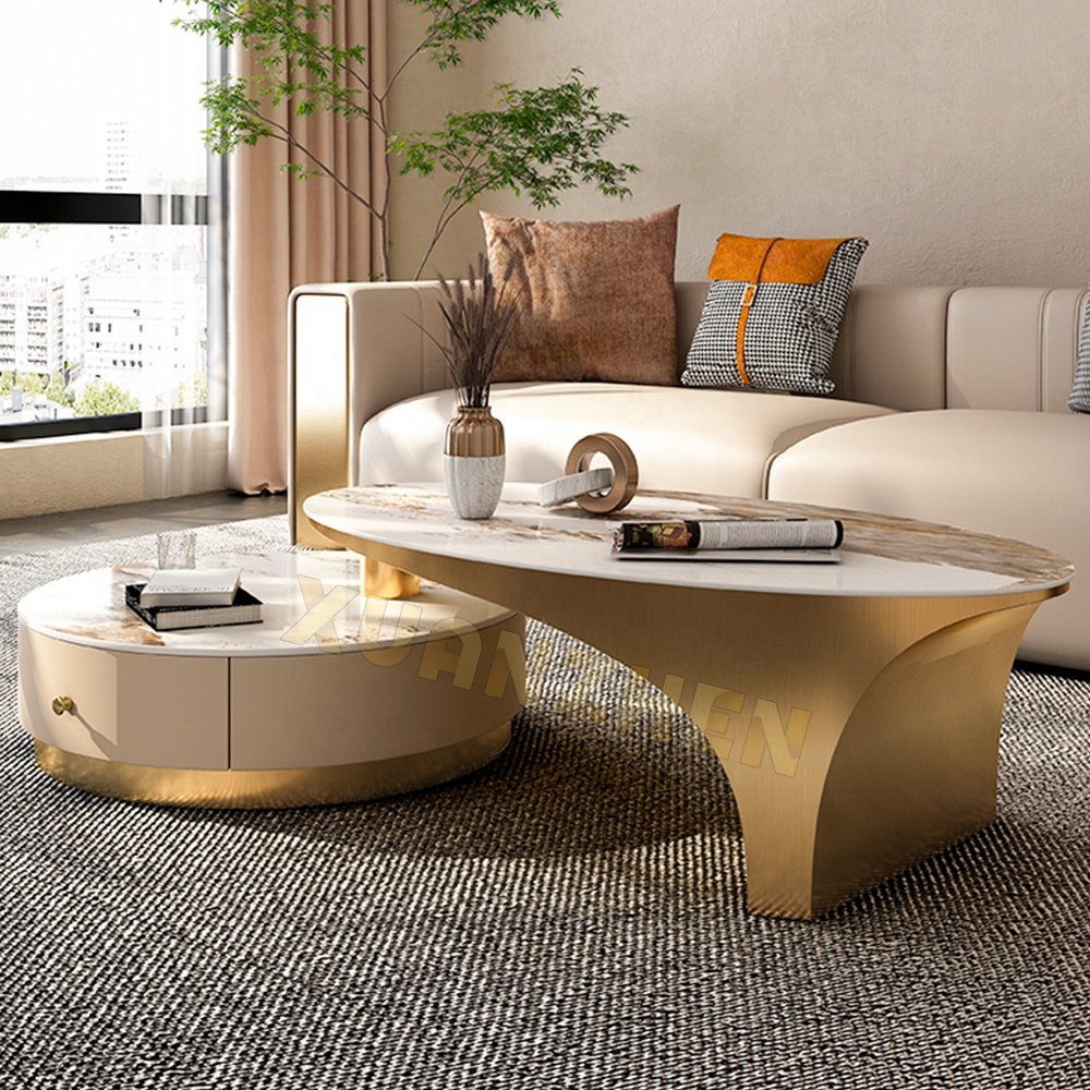 living room furniture china tea set steel marble slab table hotel leisure modern coffee table luxury coffee table