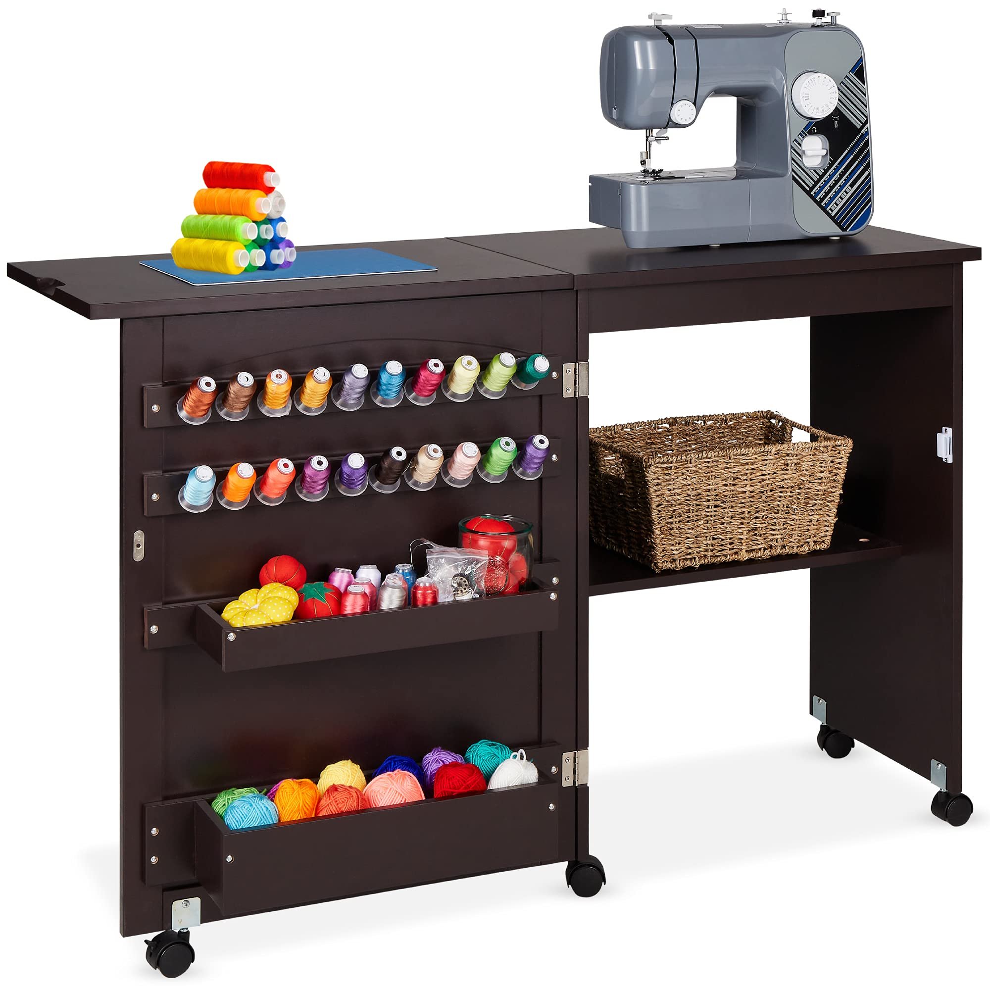 folding sewing table with storage foldable multifunctional wood sewing cabinet sewing craft machine table