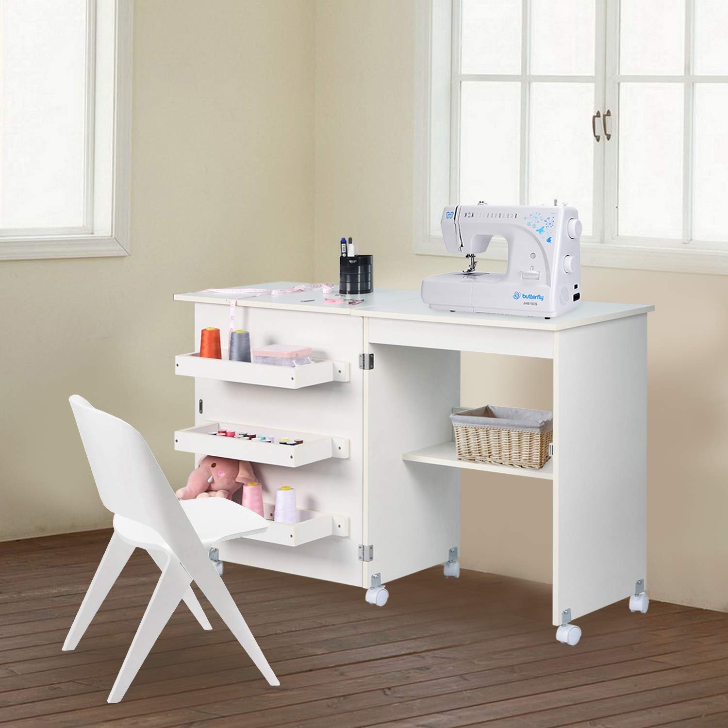 folding sewing table with storage foldable multifunctional wood sewing cabinet sewing craft machine table