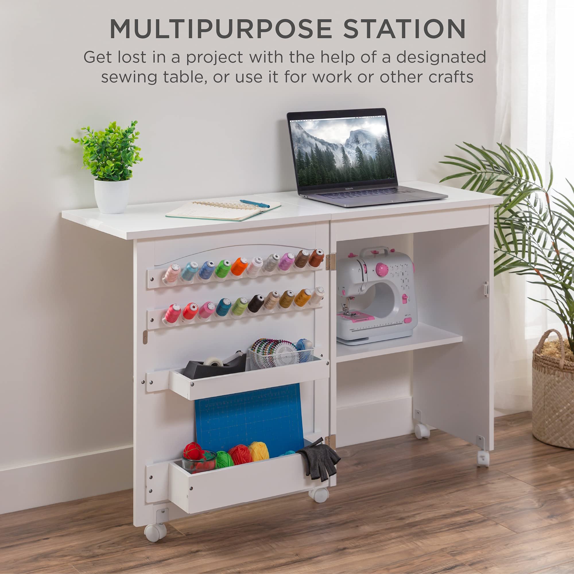 folding sewing table with storage foldable multifunctional wood sewing cabinet sewing craft machine table