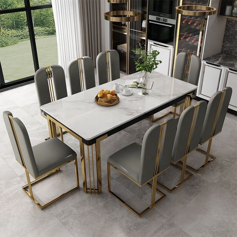 Dining Tables And Chairs Gold Luxury Modern Metal Wood Hotel Banquet Restaurant Dinning Room Furniture Marble Set Dining Tables