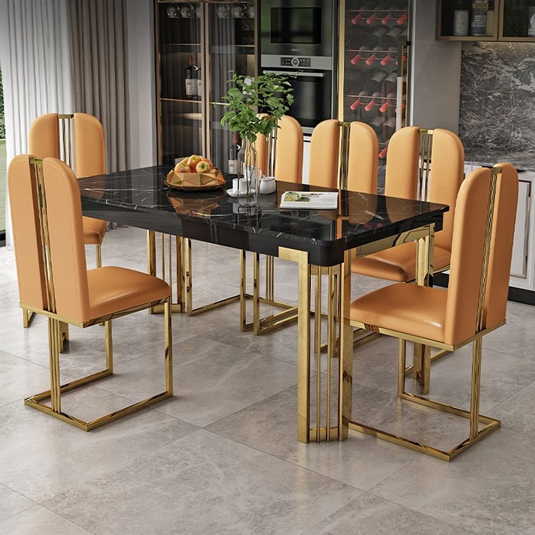 Dining Tables And Chairs Gold Luxury Modern Metal Wood Hotel Banquet Restaurant Dinning Room Furniture Marble Set Dining Tables