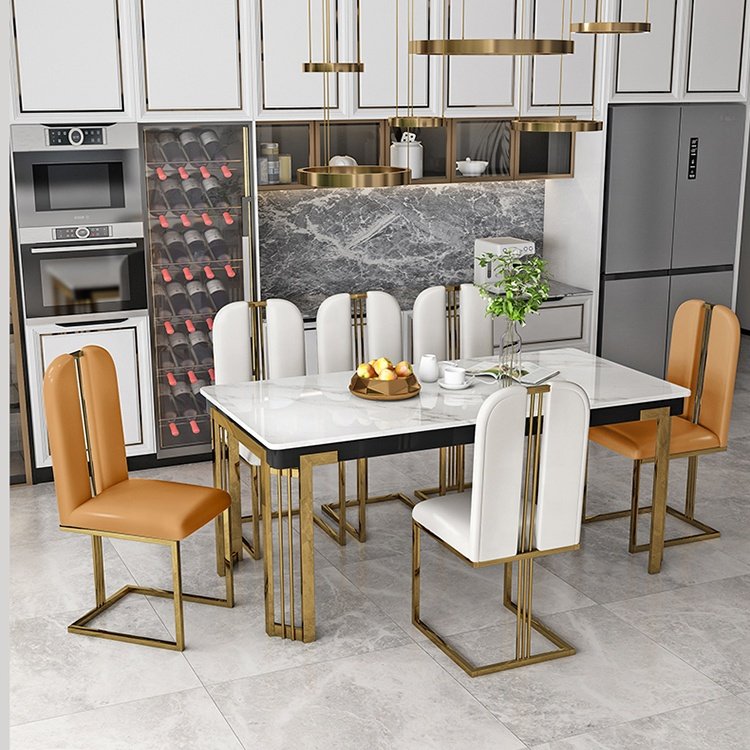 Dining Tables And Chairs Gold Luxury Modern Metal Wood Hotel Banquet Restaurant Dinning Room Furniture Marble Set Dining Tables