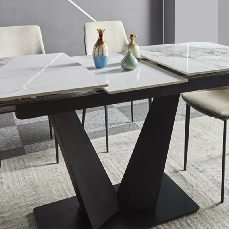 Guangdong Furniture Factory Stone Dining Table Set 6 Seater Extendable Dining Table Set 6 Chairs Oka Luxury Furniture Concrete
