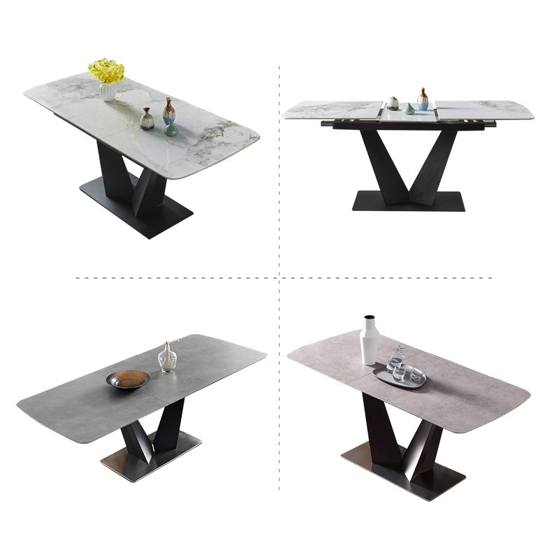 Guangdong Furniture Factory Stone Dining Table Set 6 Seater Extendable Dining Table Set 6 Chairs Oka Luxury Furniture Concrete