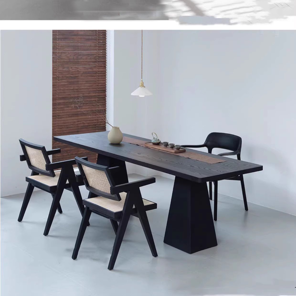 Simple black dining room furniture wabi sabi style creative solid wood dining tablerecycled pine dining table and chairs