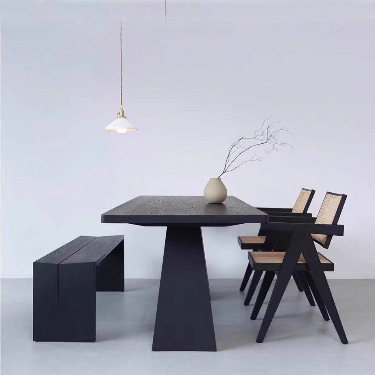 Simple black dining room furniture wabi sabi style creative solid wood dining tablerecycled pine dining table and chairs