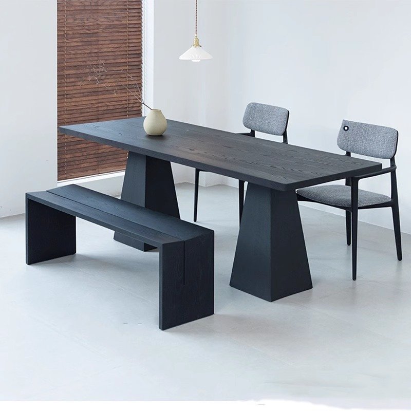 Simple black dining room furniture wabi sabi style creative solid wood dining tablerecycled pine dining table and chairs