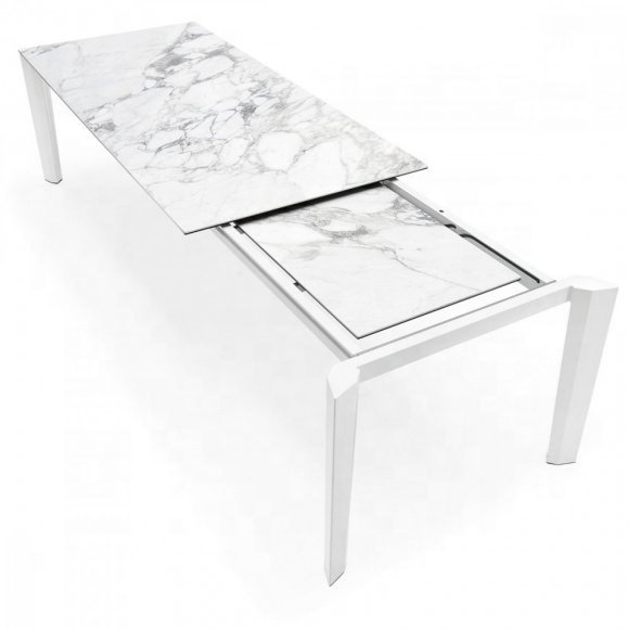 High Quality Luxury Large 10 Seaters Italian Metal Leg Ceramic Tile or Marble Top extendable Dining Table