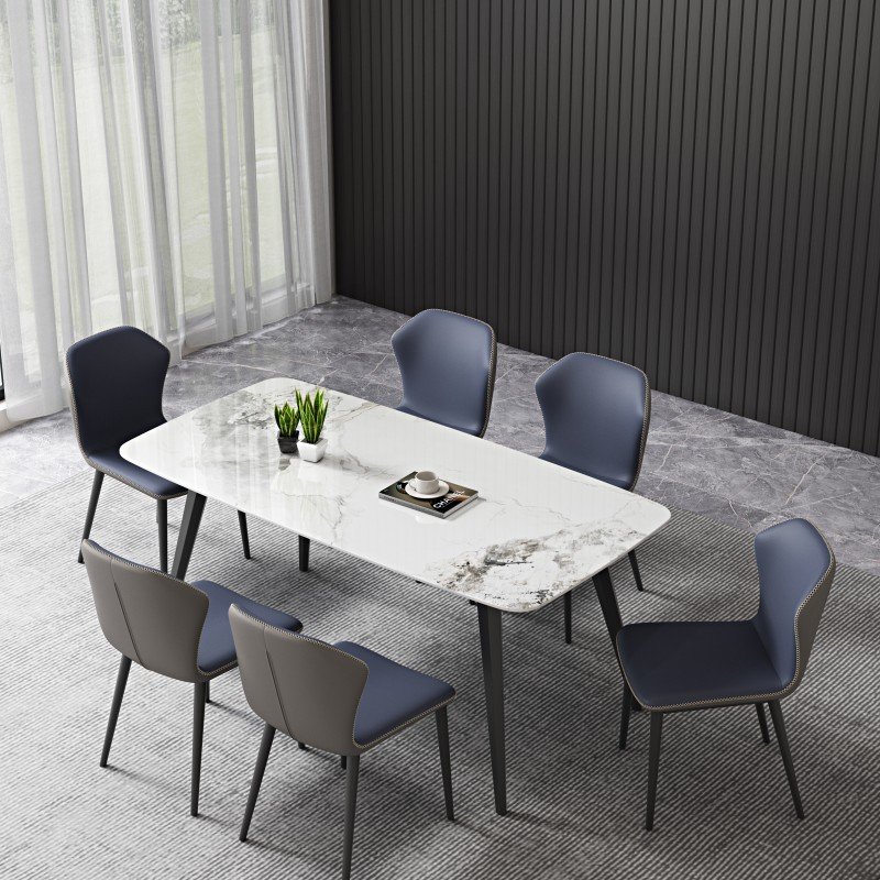 Luxury Furniture Kitchen Dining Room Table and Chairs Sintered Stone Rectangular Dining Table Set