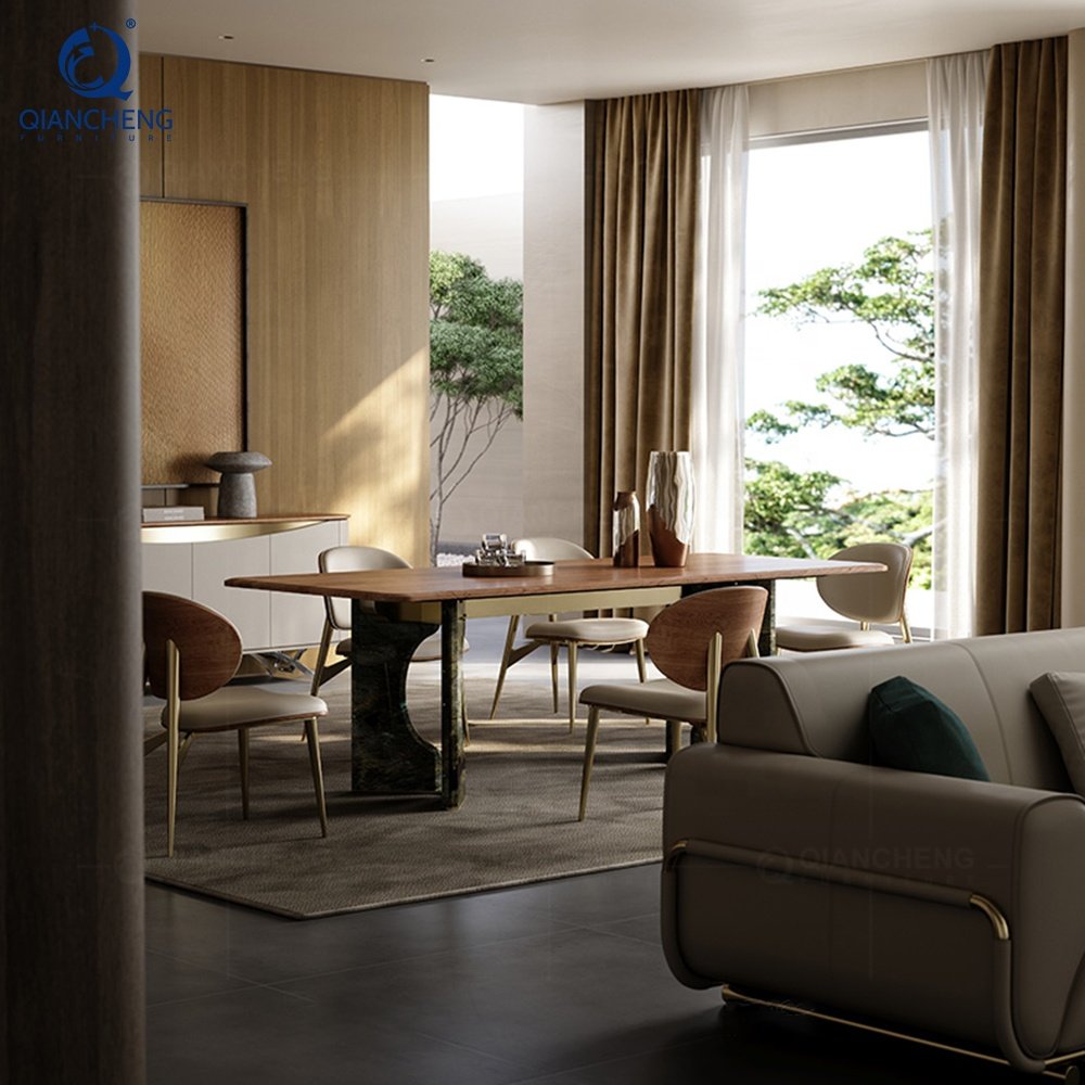 Buy furniture direct china luxury classic dinning table ser iron base wood top dinning table