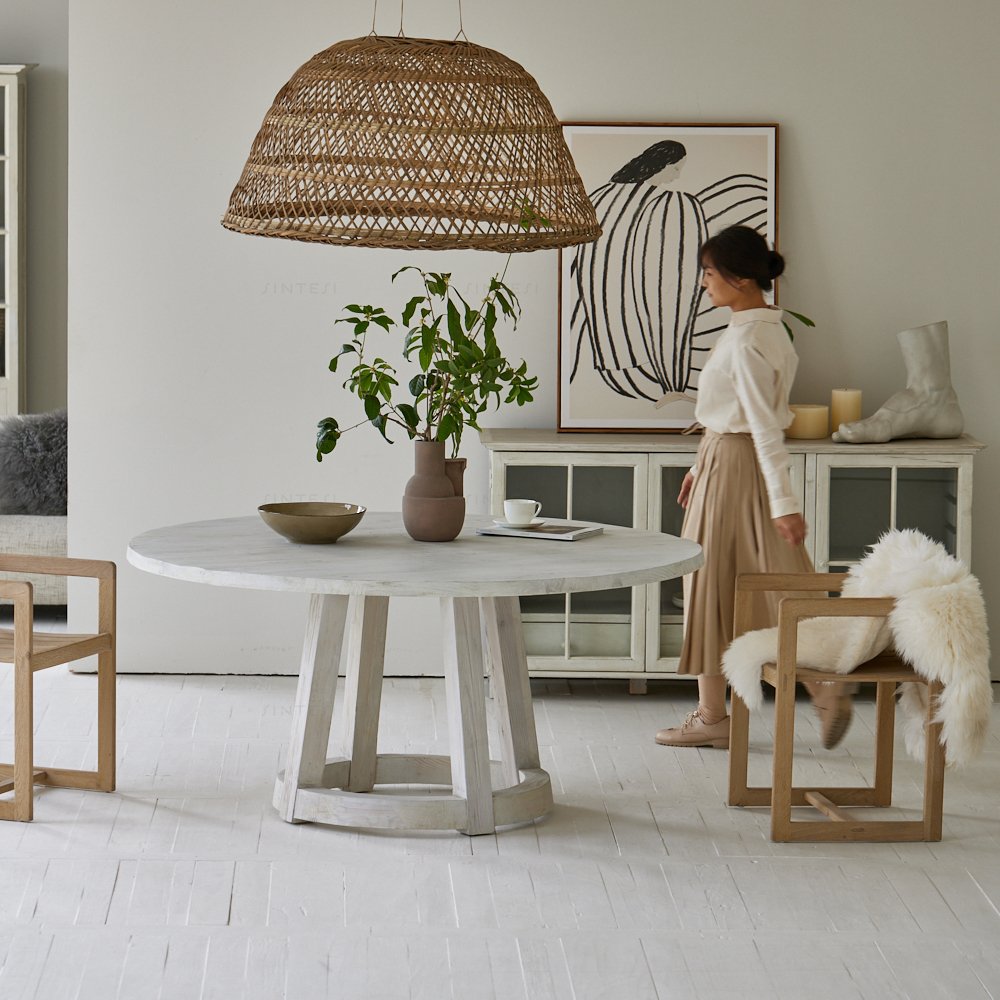 Authentic furniture minimalist furniture recycled pine solid wooden table dining tables set 6 seater round dinner table