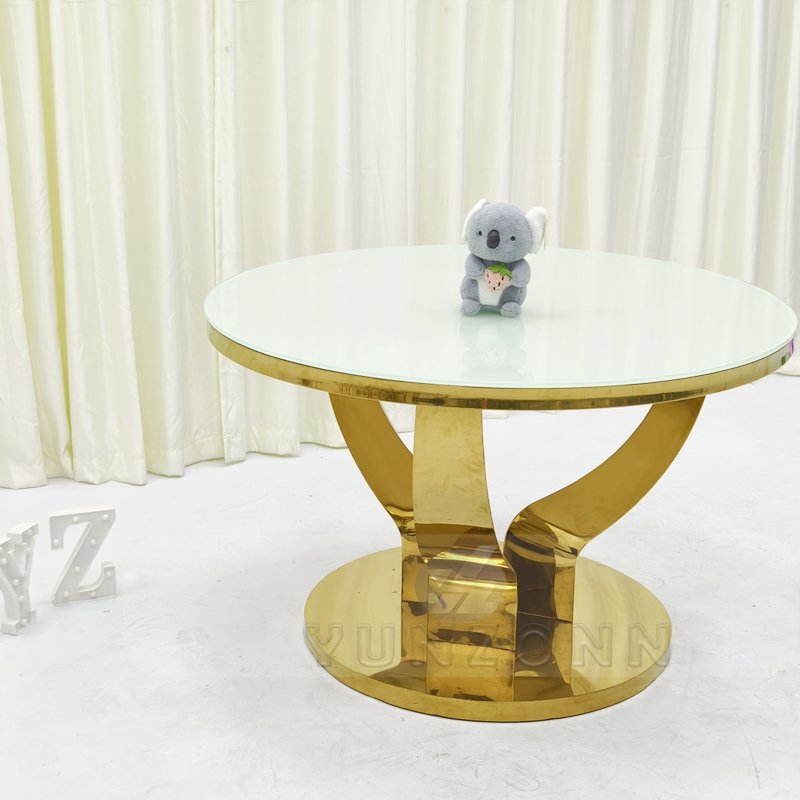 Wholesale Modern round Golden Stainless Steel Cake Table for Dining Hotel and Living Room for Wedding Banquets and Events