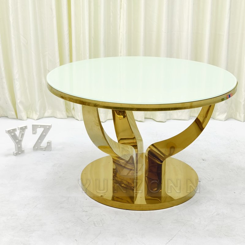 Wholesale Modern round Golden Stainless Steel Cake Table for Dining Hotel and Living Room for Wedding Banquets and Events