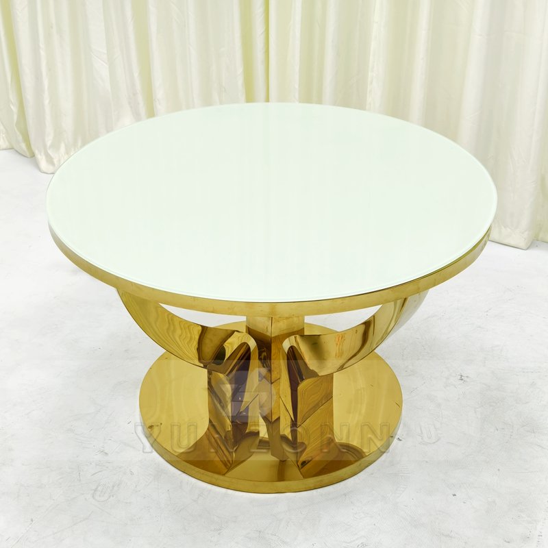 Wholesale Modern round Golden Stainless Steel Cake Table for Dining Hotel and Living Room for Wedding Banquets and Events