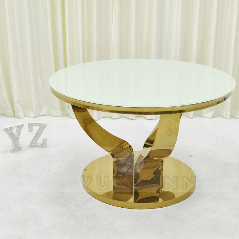 Wholesale Modern round Golden Stainless Steel Cake Table for Dining Hotel and Living Room for Wedding Banquets and Events