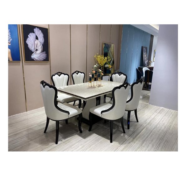 Living room 1+6 set marble dining table and chair set furniture