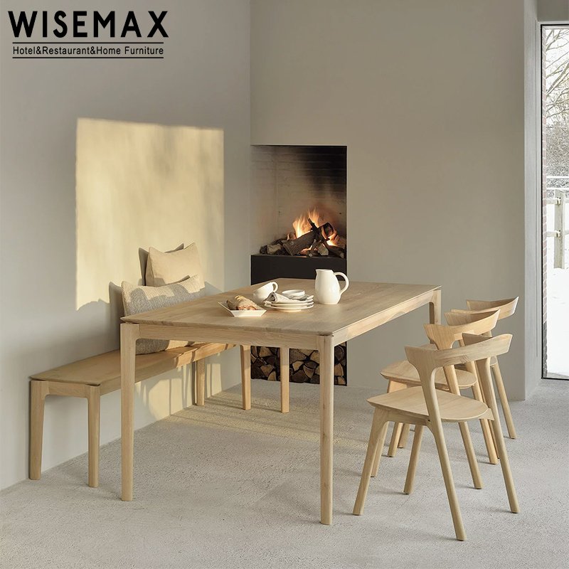 WISEMAX FURNITURE Nordic Modern Hotel Restaurant Dinner Table Natural Solid Ash Wooden 6 Seater Dining Table For Dining Room