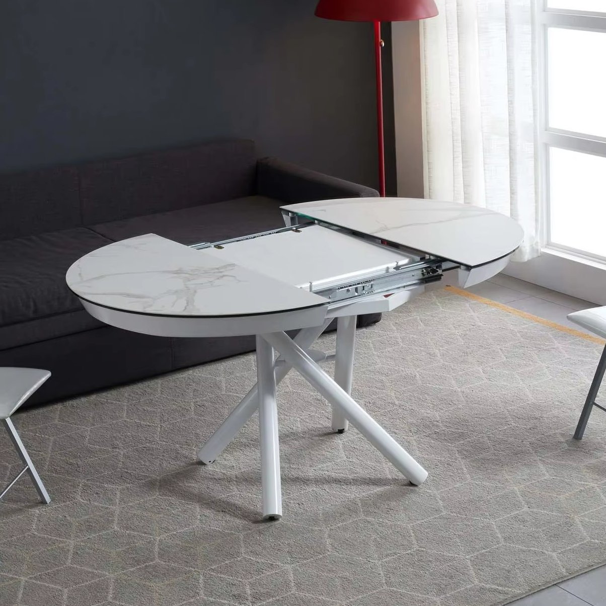 Modern Style Extendable Lifting Ceramic round Dining Table Versatile Steel Furniture for Home Office or Bedroom
