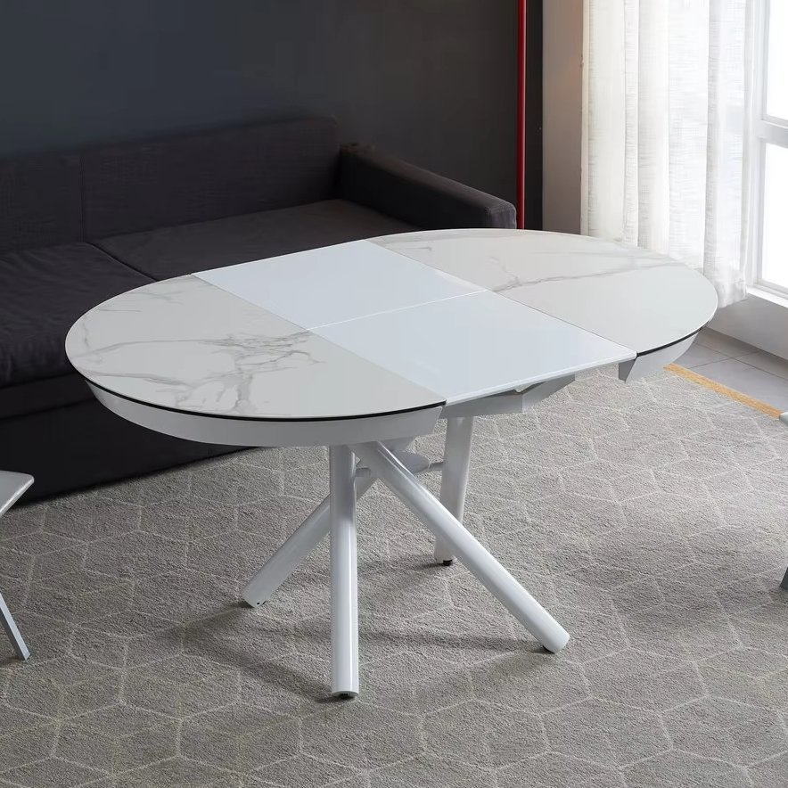 Modern Style Extendable Lifting Ceramic round Dining Table Versatile Steel Furniture for Home Office or Bedroom