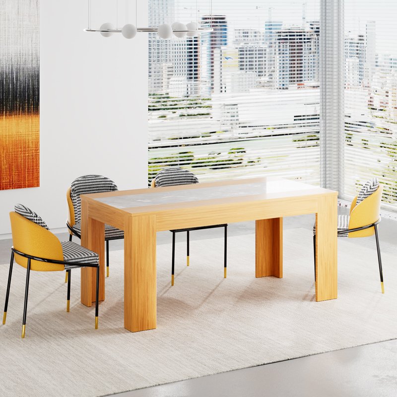 Factory direct modern dining furniture room wooden mdf dining table marble wood dining table 6 chairs set